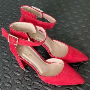 Women’s Red Suede Ankle Strap Heels from Glaze